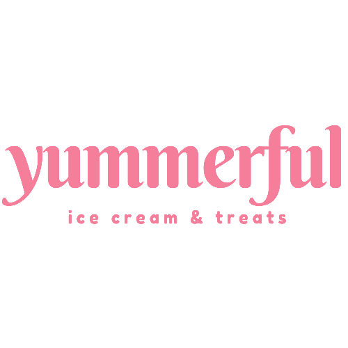 it reads yummerful ice cream & treats in a bubblegum pink font