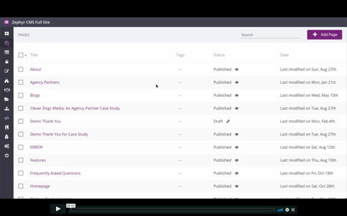 Image of a screenshot of Zephyr for a training video about Adding a New Page