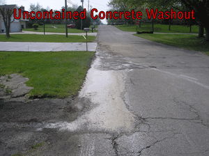 Uncontained concrete washout image Uncontained concrete washout image