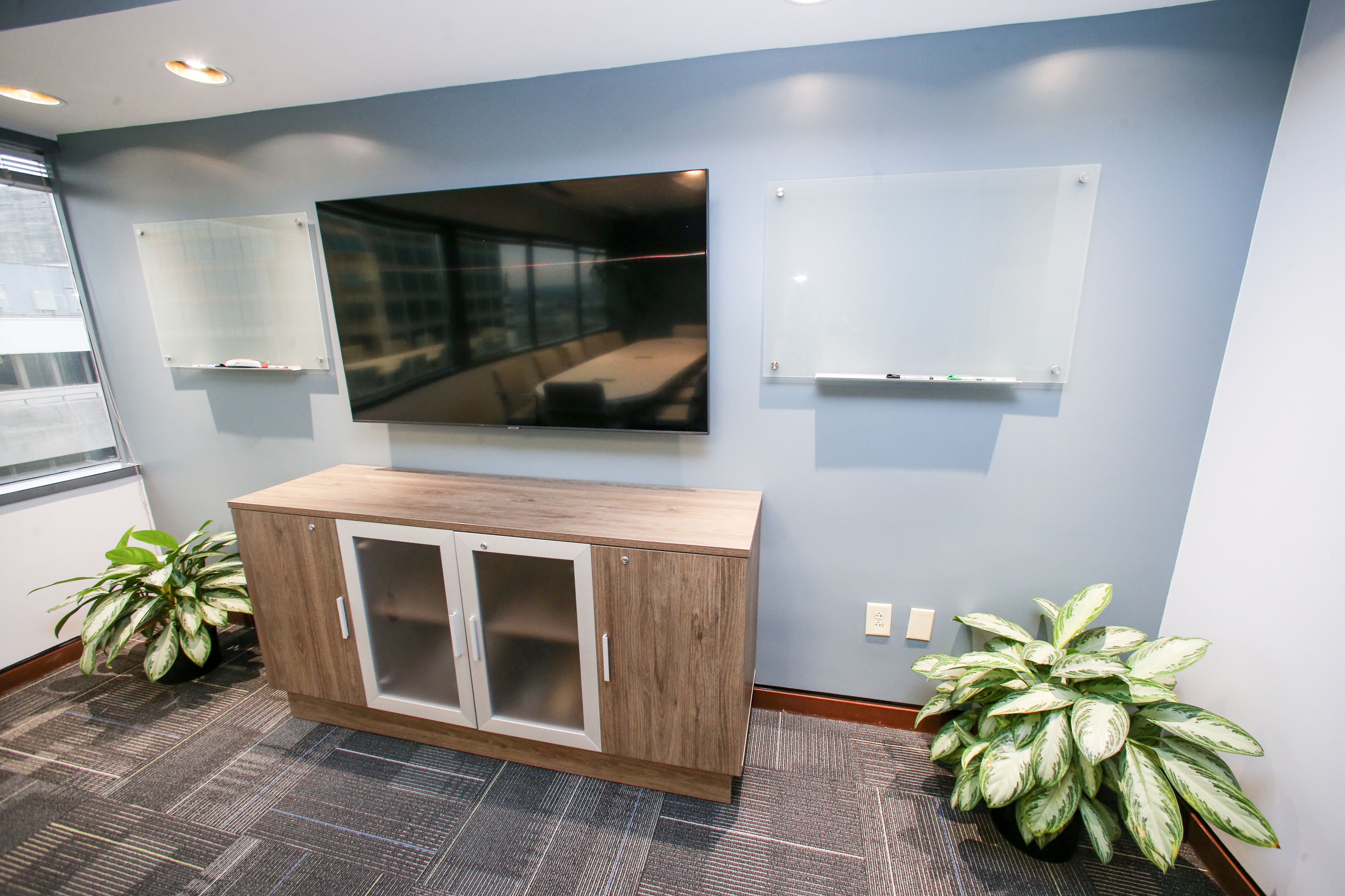 Boardroom television and white boards