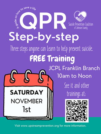 Upstream Prevention's QPR Training purple flyer promoting Upstream Prevention's QPR Training