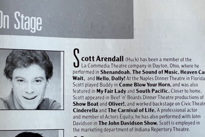 Scott Arendall's bio from the 1986 production of HUCK AND JIM
