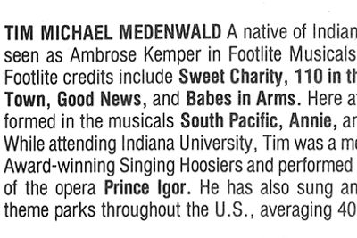 Tim Medenwald's bio from GODSPELL