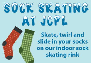 Sock Skating at JCPL, red and green sock