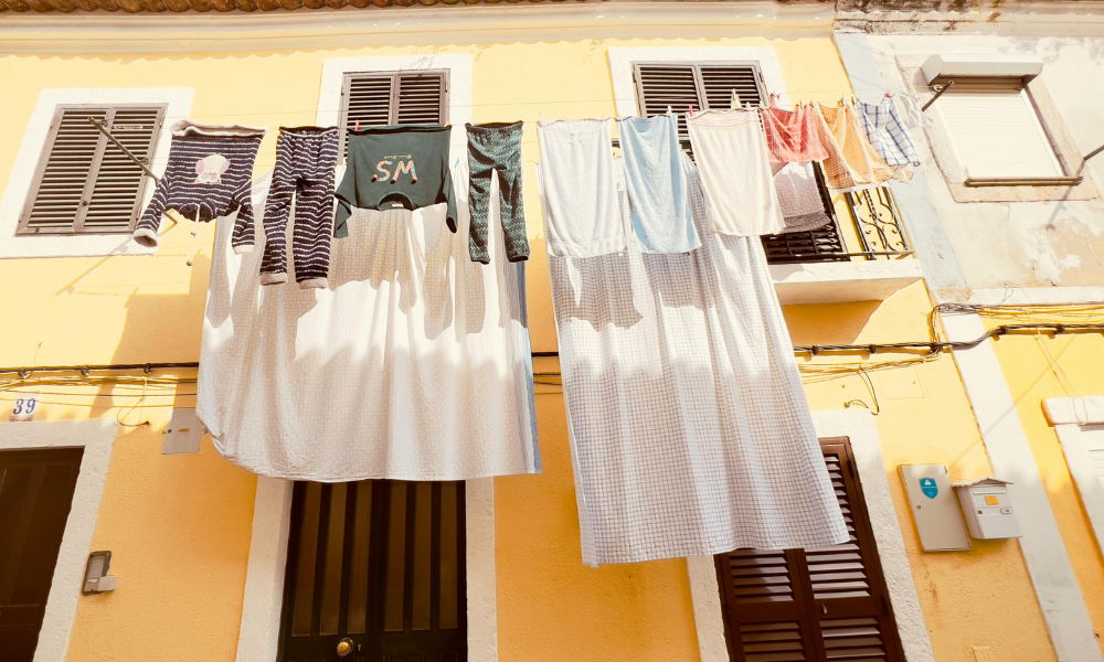 laundry drying out on a balcony