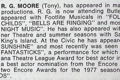 R.G. Moore bio from THE BOY FRIEND, 1978