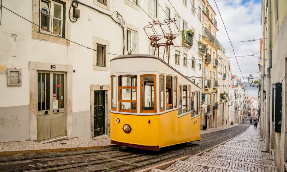 Lisbon Tram yellow tram on street inortugal