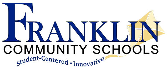 Franklin Community Schools logo in blue letters, yellow kite in background