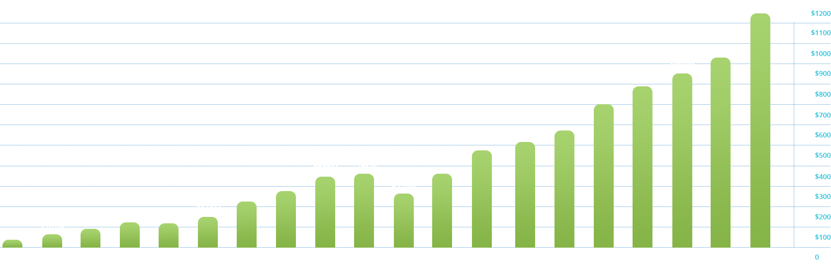 Financial Growth by Client Investment Asset Image of a bar graph showing growth