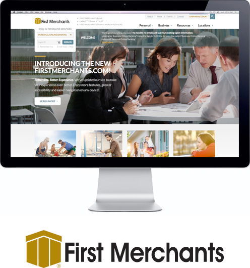 first merchants logo and website on screen
