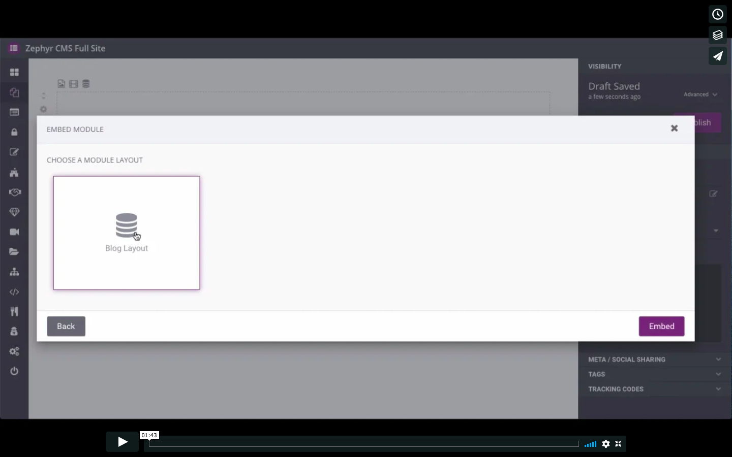 Image of a screenshot of Zephyr for a training video about Setting Up a Blog