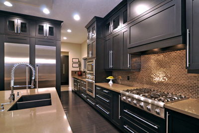 dark kitchen with black cabinets