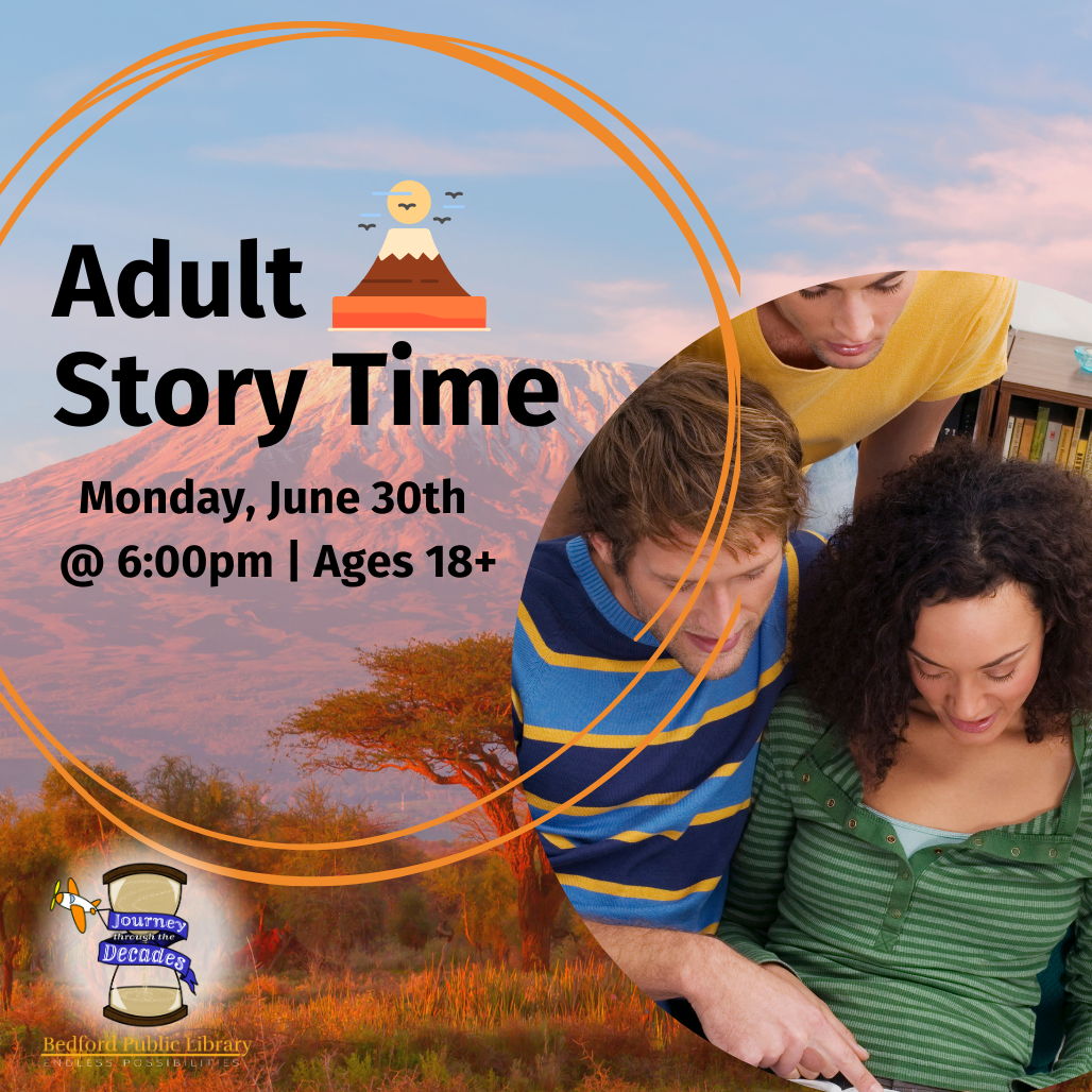 Adult Story Time Adult Story Time. Three adults gather around and look at a book. One man points out a passage on the page.