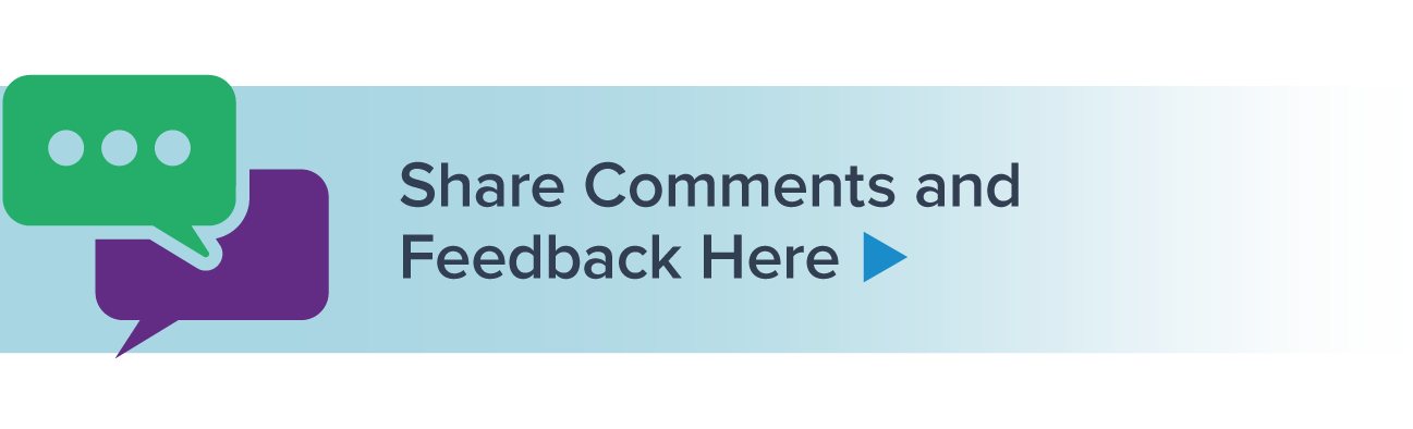 Share comments button Green ellipsisutton above purple text box for patron to share comments and feedback