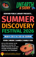 Summer 2026 Brochure Unearth a Story summer discovery brochure front panel with a reptile eye in the top corner and a cartoon dinosaur nose coming out of a book in the bottom corner.