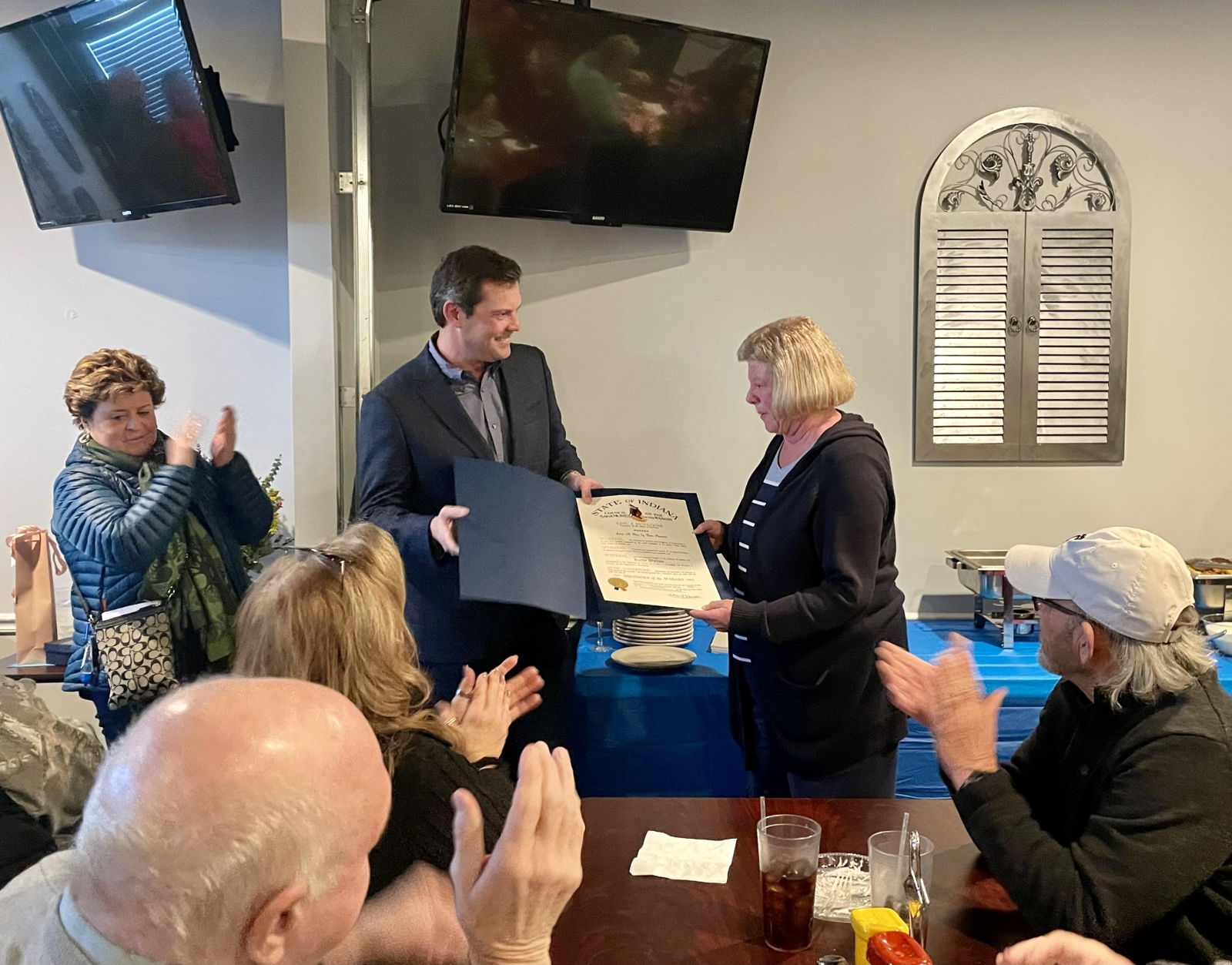 Walker Presents Five Term Lawrence Clerk Sagamore of the Wabash Award