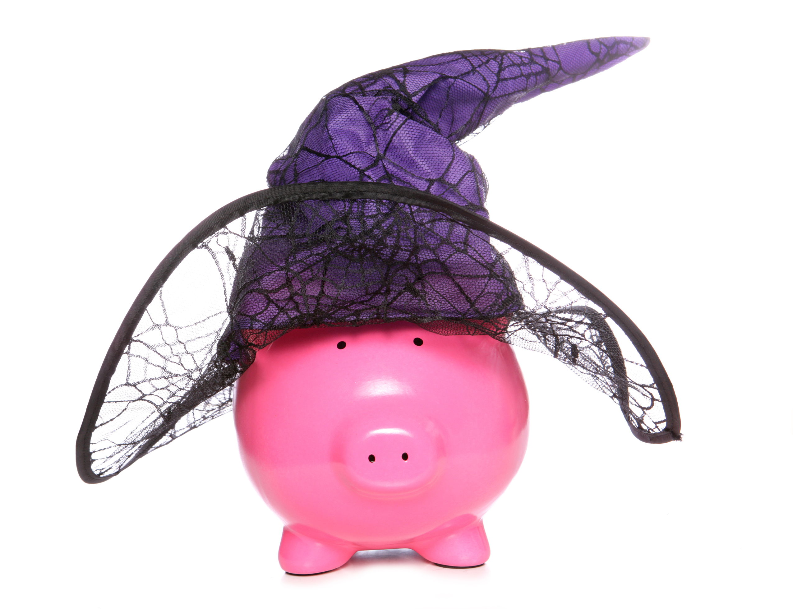 Piggy Bank Wearing a Witch Hat for Halloween