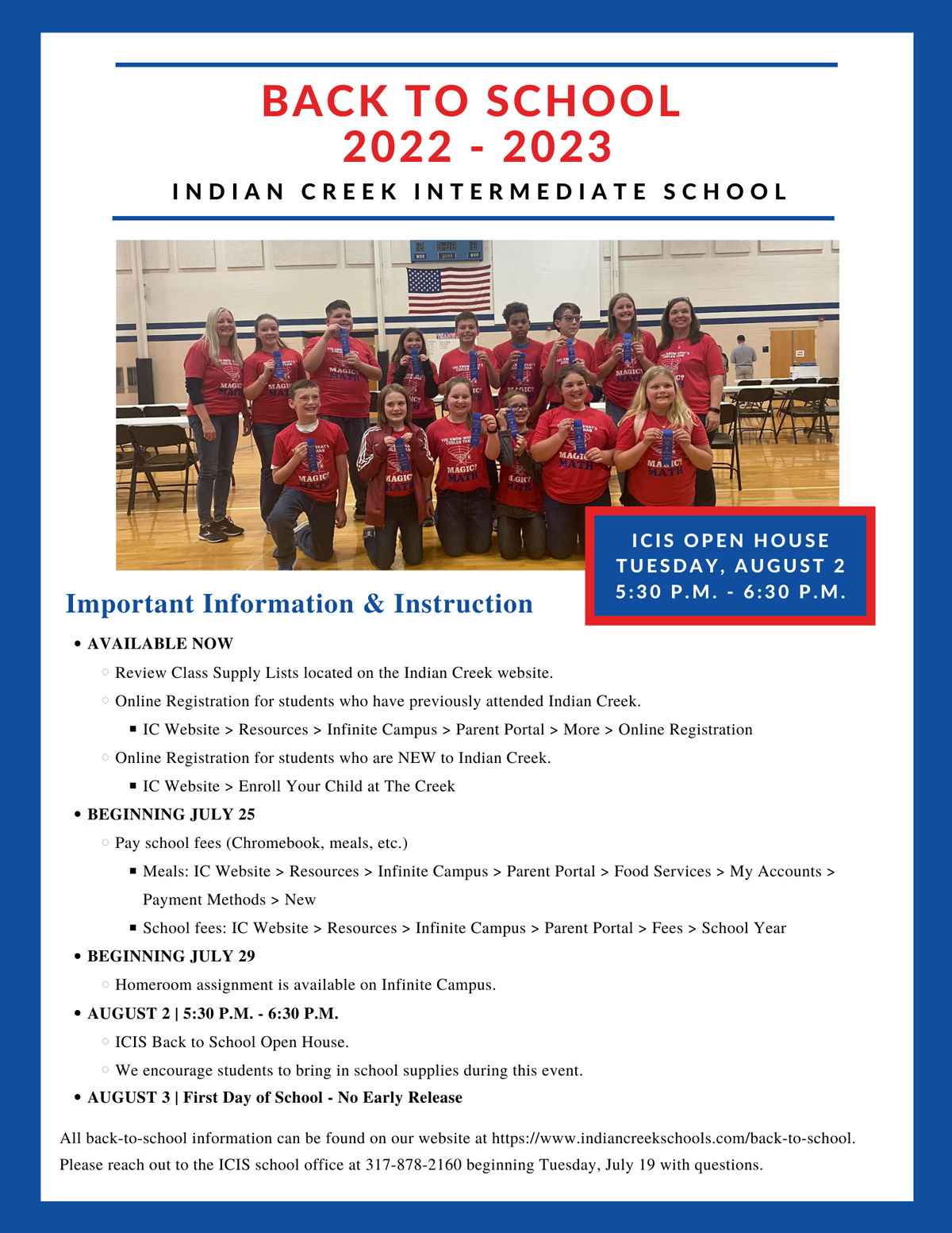 Back to School Indian Creek Intermediate School Indian Creek Schools