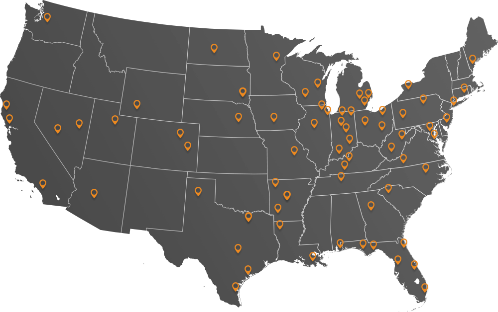 Image of the US with map markers