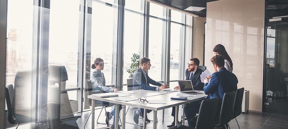 business meeting near windows