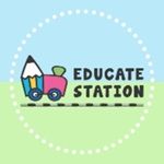 Educate Station logo blue and pink pencil car