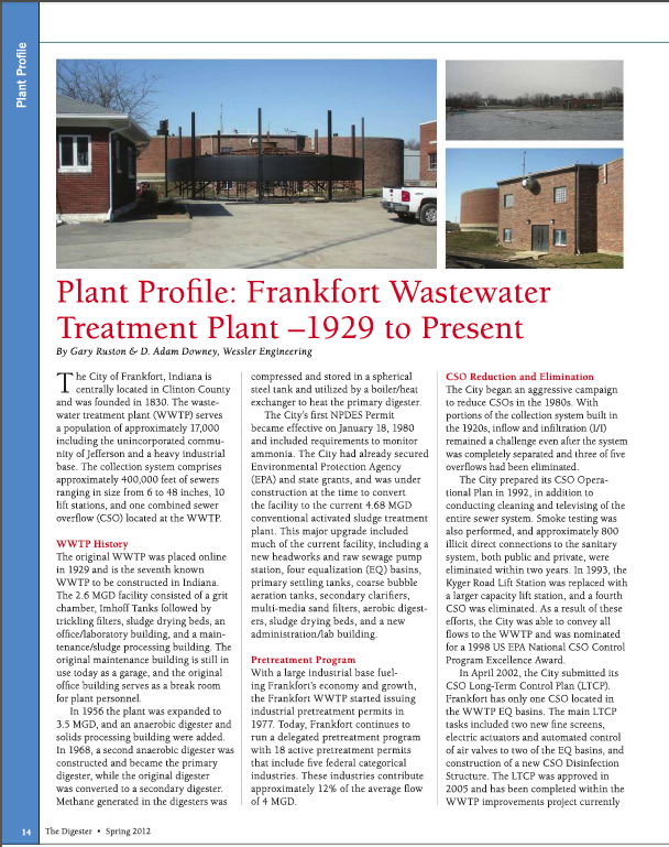 Plant Profile: Frankfort Wastewater Treatment Plant- 1929 to Present Plant Profile: Frankfort Wastewater Treatment Plant- 1929 to Present