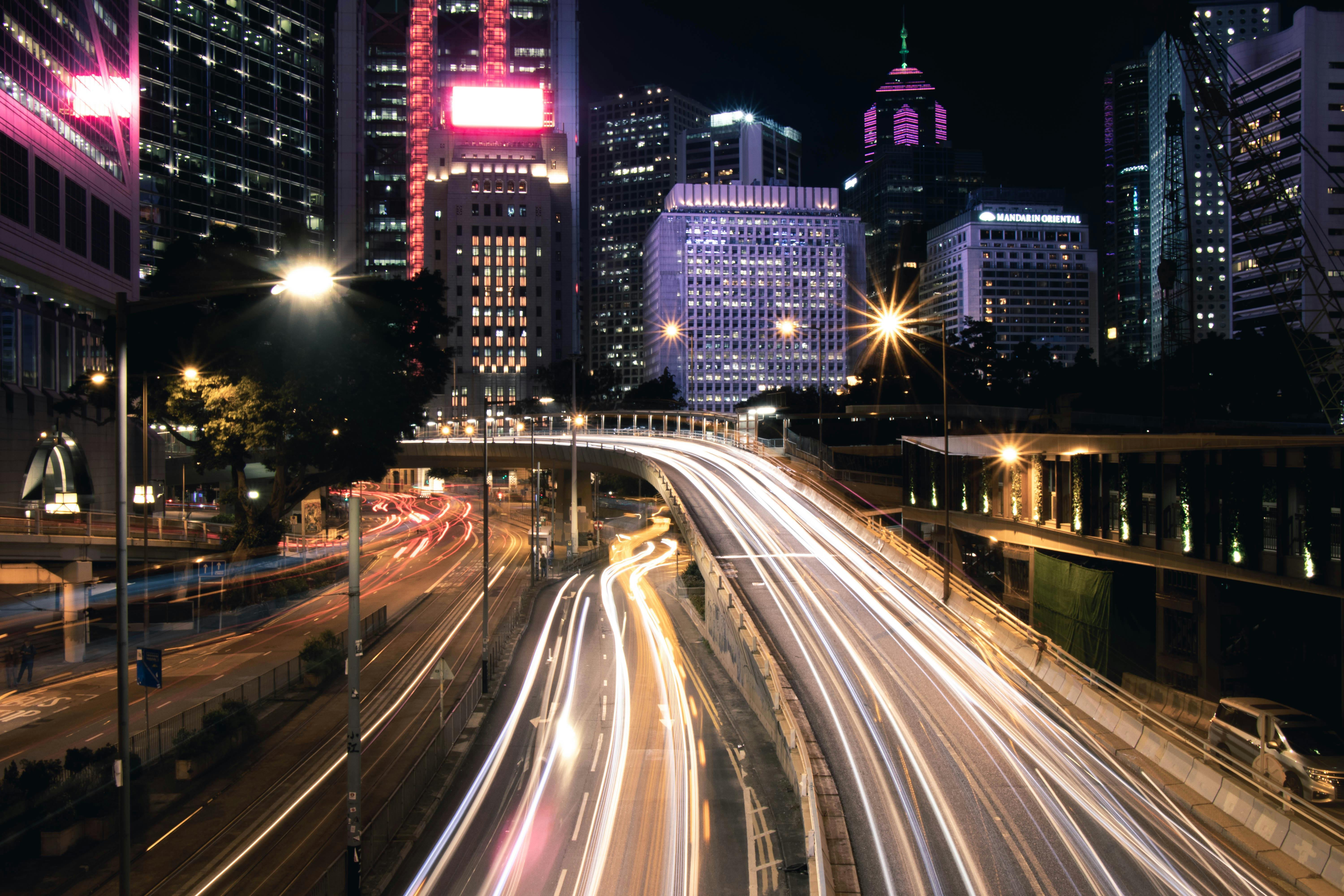 Timelapse of street in Hong Kong at night