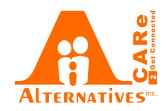 CARe 2 Get Connected up the side of Alternatives' logo (A large A with Alternatives Inc. underneath)