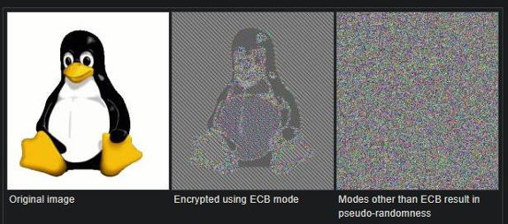 Tux the Penguin Encrypted in ECB vs Pseudo-Random Encryption