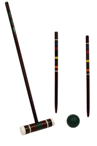 Three croquet sticks and ball