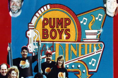 Scrapbook photo of PUMPBOYS & DINETTES with Denny in the top right corner.