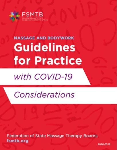 picture of the cover of the FSMTB report titled Massage and Bodywork Guidelines for Practice with COVID-19 considerations