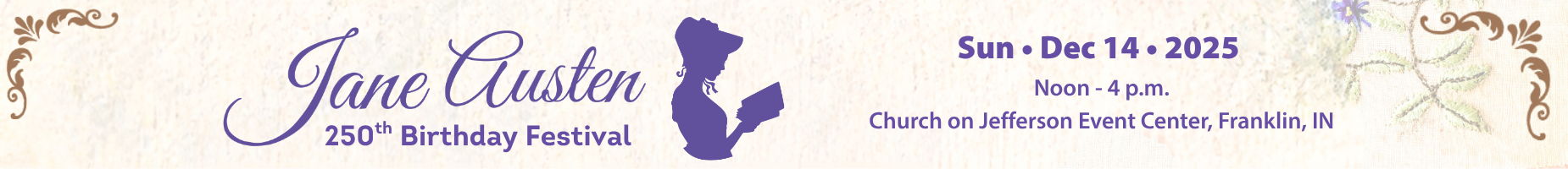 WPH Jane Austen festival 250 years of Jane Austen logo with silhouette of Jane Austen reading in bonnet