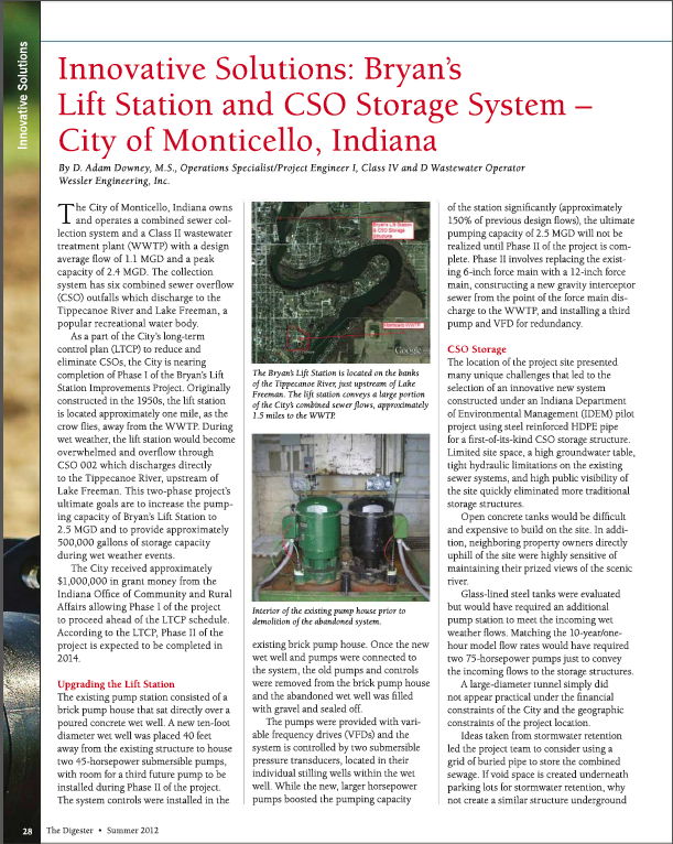 Innovative Solutions: Bryan's Lift Station and CSO Storage System - City of Monticello, Indiana Innovative Solutions: Bryan's Lift Station and CSO Storage System - City of Monticello, Indiana