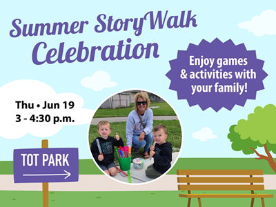 Summer StoryWalk Celebration, photo of a mom and two children at the Tot Park in New Whiteland