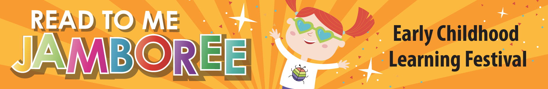 Read to Me Jamboree graphic of girl and sunglasses with red pigtails