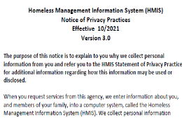 Homeless Management Information System (HMIS) Notice of Privacy Practices Effective 10/2021 Version 3.0