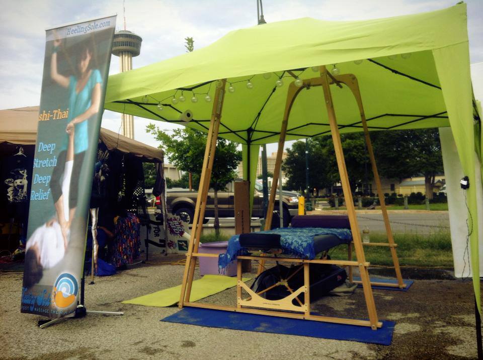 outdoor massage table and sun canopy