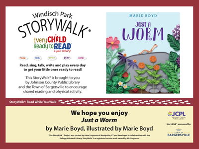 Windisch Park Summer 2026 StoryWalk cover of Just a Worm in a garden setting