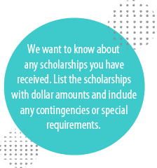 We want to know about any scholarship you have received. We want to know about any scholarship you have received.