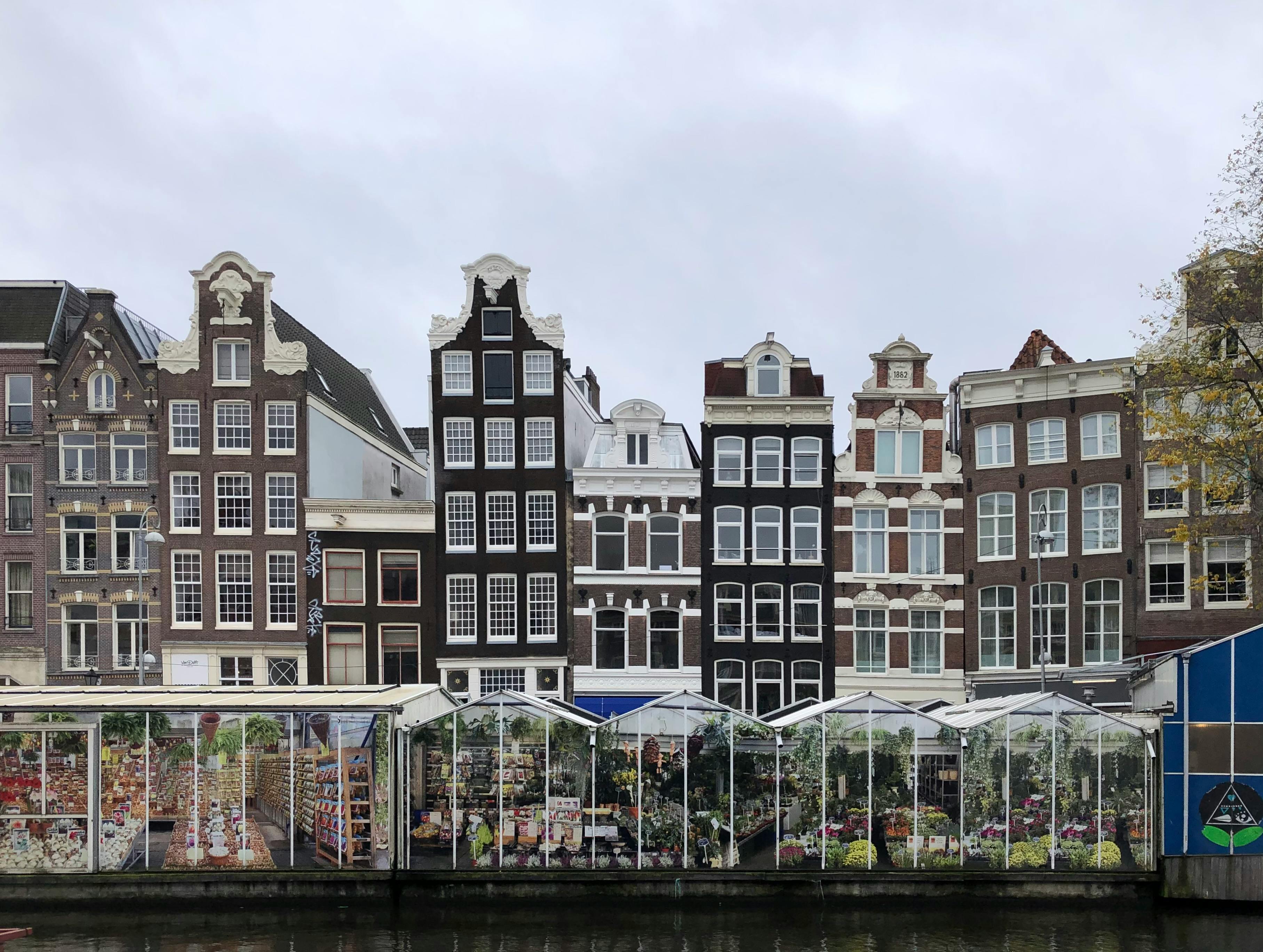 An open-air flower market in Amsterdam, Netherlands
